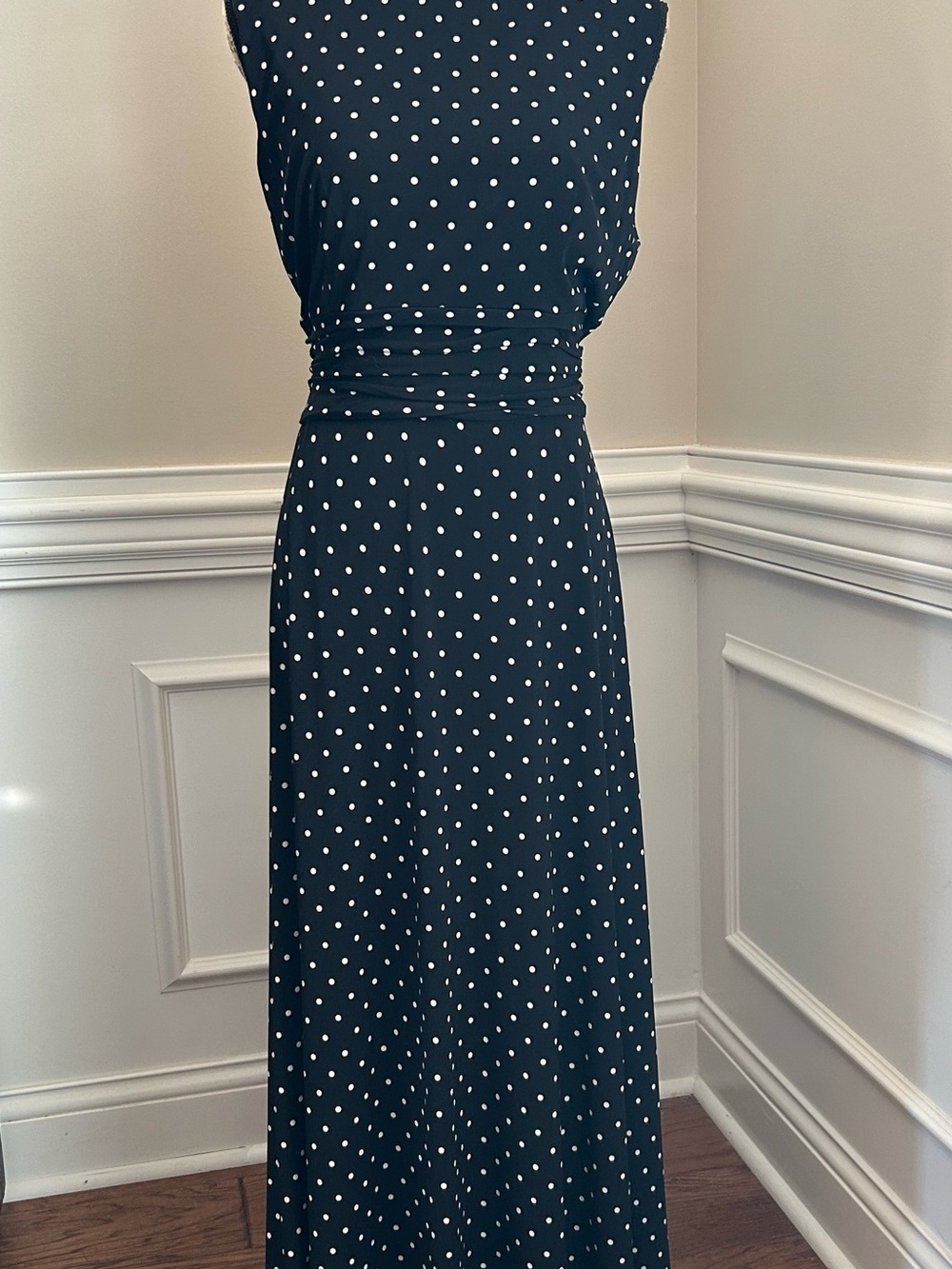 Jessica Howard Black and White Polka Dot Sleeveless Maxi Dress